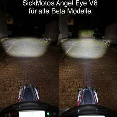 SICKMOTOS LED-Scheinwerfer mit Angel Eye Weiss RGBW – Kompatibel mit Beta (50/125/250/300) & Kreidler Modellen