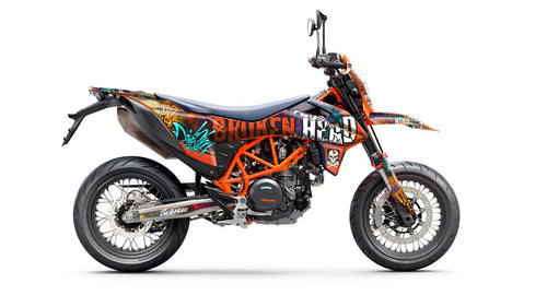 SickMotos Styles Graphics KIT Broken Head “InYourFace” Orange Edition KTM SMCR 690 2019-2023