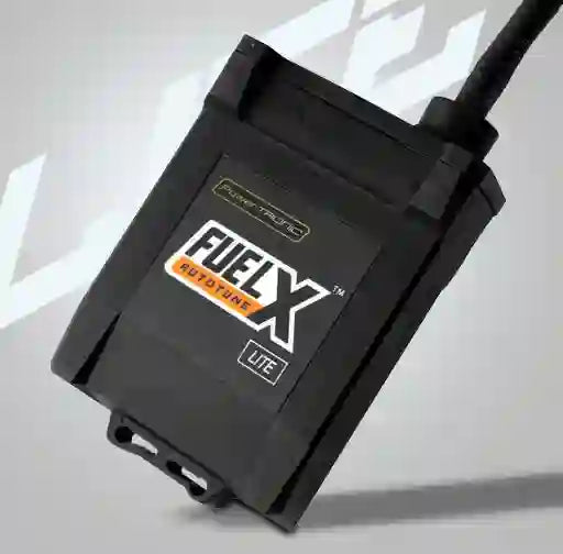 Black 'Fuel X' device on a light gray background
