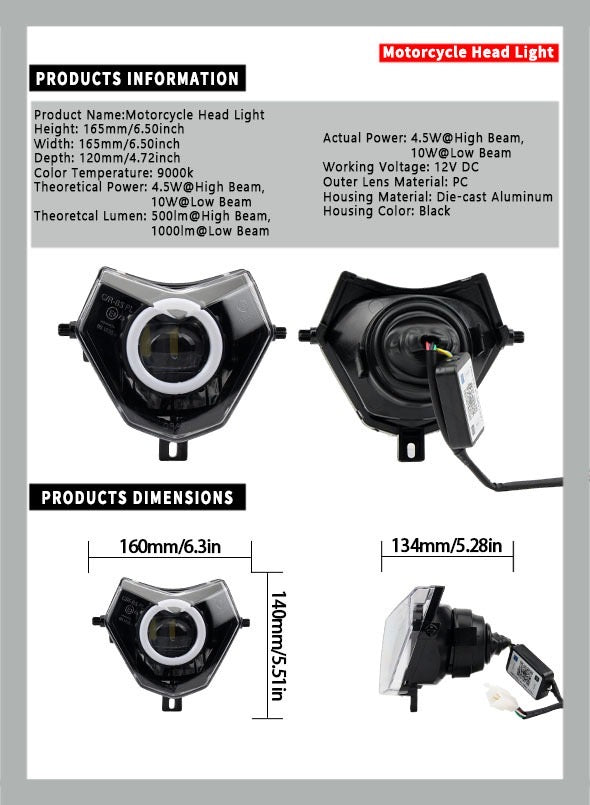 SICKMOTOS LED RGBW V6 Scheinwerfer mit Angel Eye – Passend für Sherco SE-R, SM-R SE SEF 50 125 300 (2013–2023)