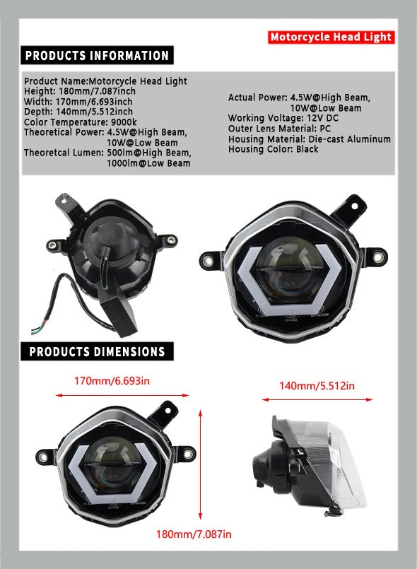 SICKMOTOS LED-Scheinwerfer Angel Eye Hexagonal RGBW V4 – Kompatibel mit Aprilia, Derbi , Gilera Mondial & Malaguti Modellen