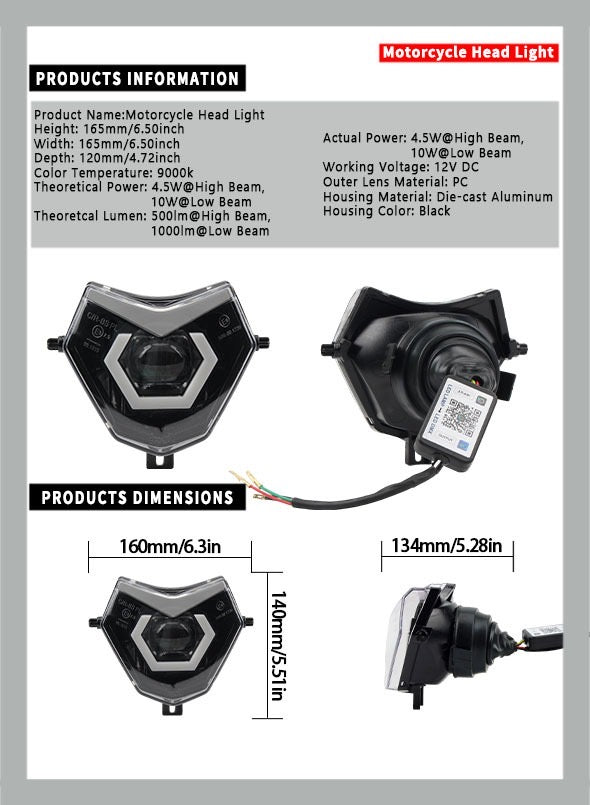 SICKMOTOS LED RGBW V6 Scheinwerfer mit Hexagon – Passend für Sherco SE-R, SM-R SE SEF 50 125 300 (2013–2023)