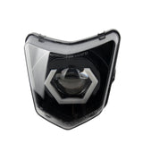 Motorcycle headlight with clear cover on a white background