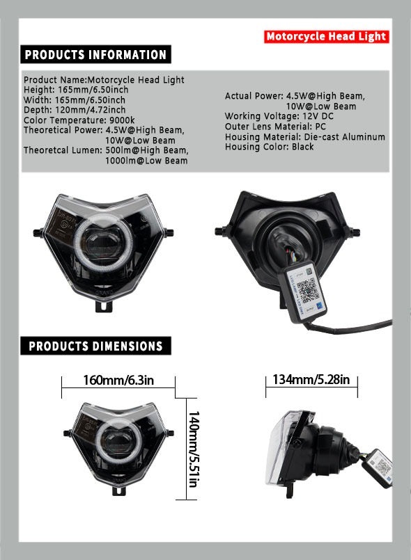 SICKMOTOS LED RGBW V6 Scheinwerfer mit Angel Eye – Passend für Sherco SE-R, SM-R SE SEF 50 125 300 (2013–2023)