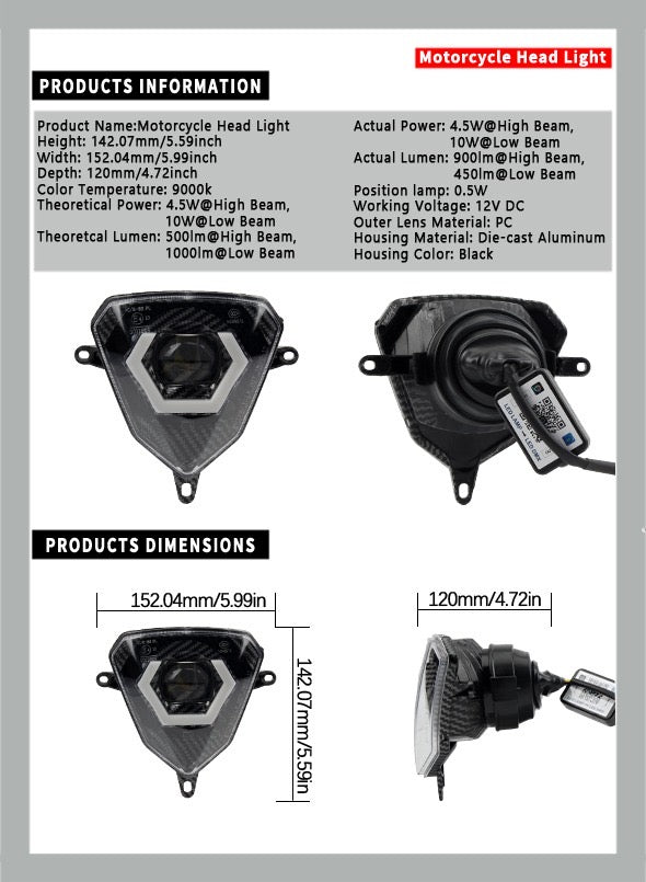 SICKMOTOS LED Scheinwerfer Glow Beam RGBW V6  Hexagonal - Beta 50 125 300 Models Kreidler Models