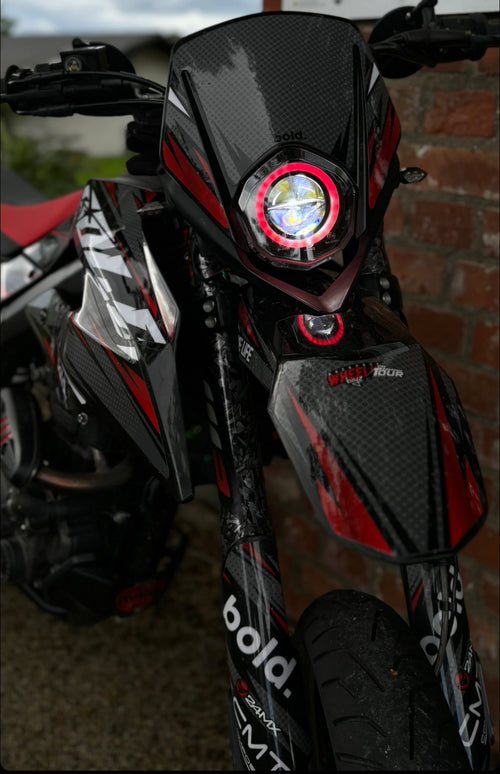 SICKMOTOS LED-Scheinwerfer Angel Eye RGBW V4 – Kompatibel mit Aprilia, Derbi, Gilera, Mondial & Malaguti Modellen