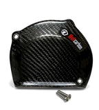 Carbon fiber motorcycle part with a screw on a white background