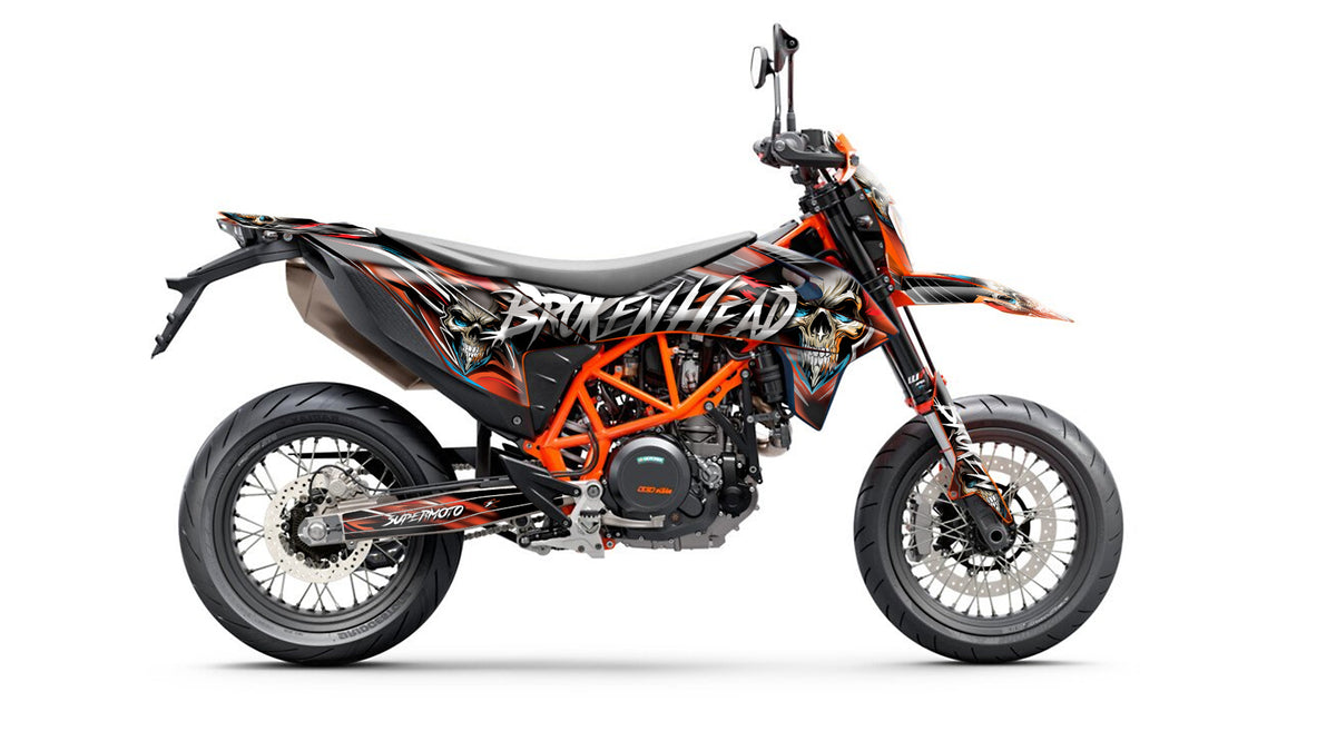 SickMotos Styles Graphics KIT Broken Head “EVIL SKULL V2” Edition KTM SMCR 690 2019-2023