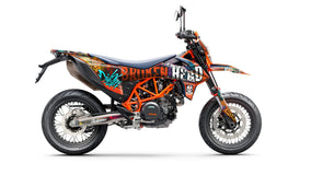 SickMotos Styles Graphics KIT Broken Head “InYourFace” Orange Edition KTM SMCR 690 2019-2023