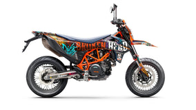 SickMotos Styles Graphics KIT Broken Head “InYourFace” Grey Edition KTM SMCR 690 2019-2023